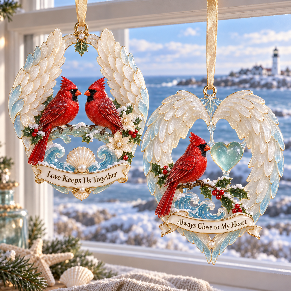 Cardinal & Angel Wing Memorial Ornaments