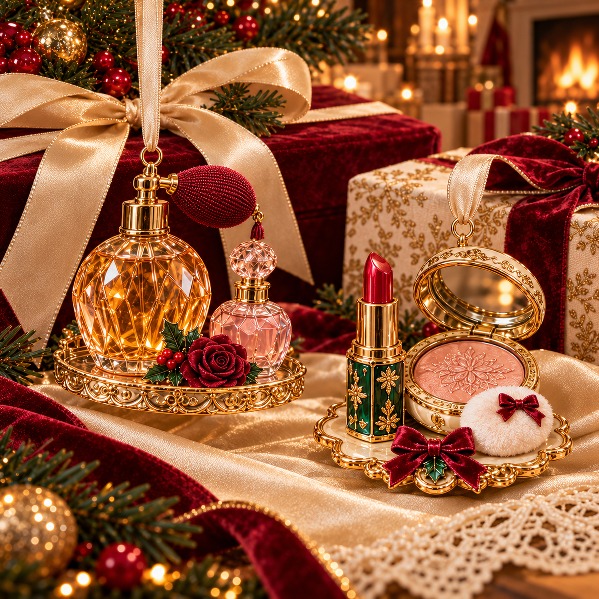 Vintage Glamour Christmas Ornaments – 6 Elegant Makeup & Beauty-Themed Holiday Decorations | Perfect Christmas Gifts for Makeup Lovers & Beauty Enthusiasts 🎄💄✨