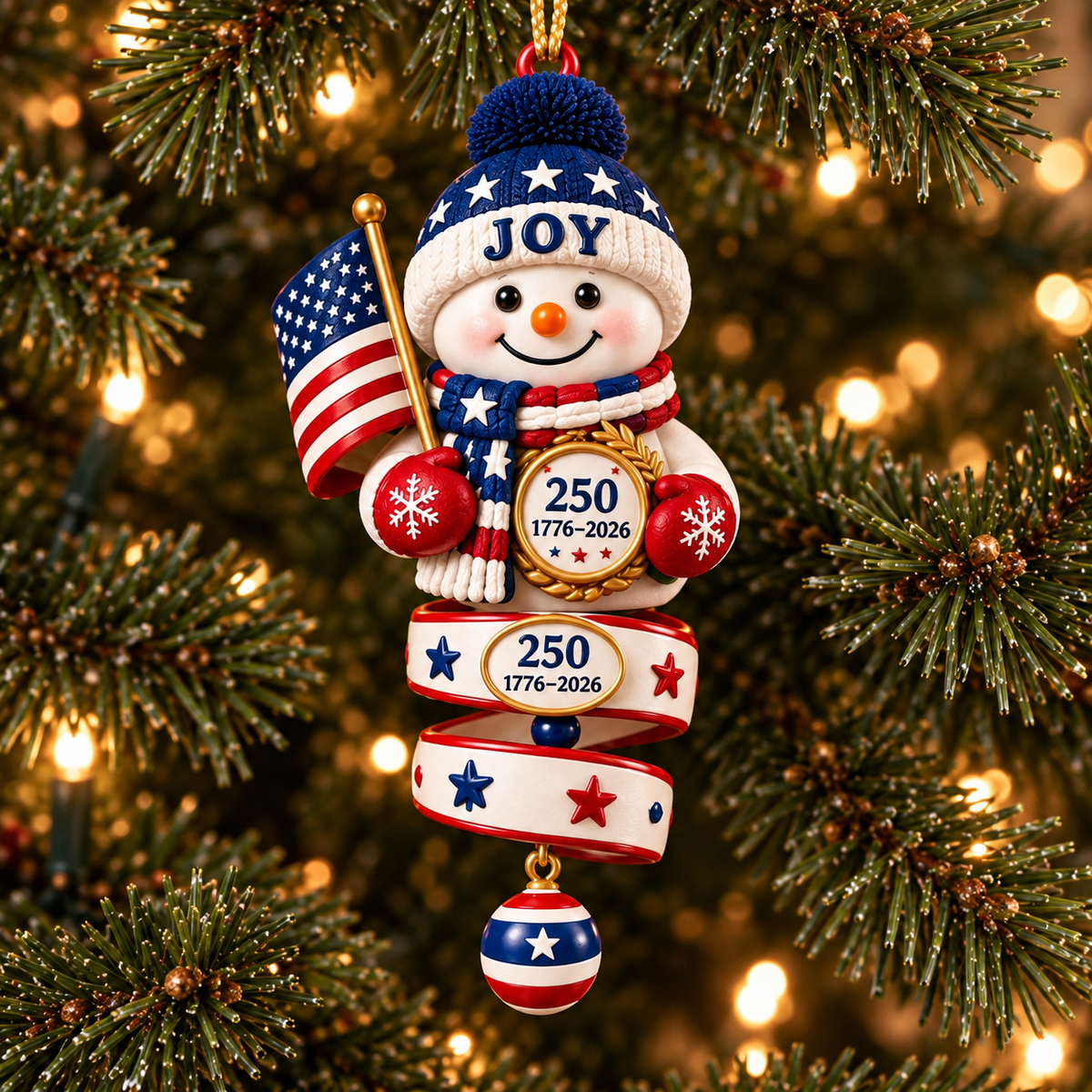 2026 Patriotic Snowman Christmas Ornaments –  250th Anniversary Keepsake Collection, 1776–2026