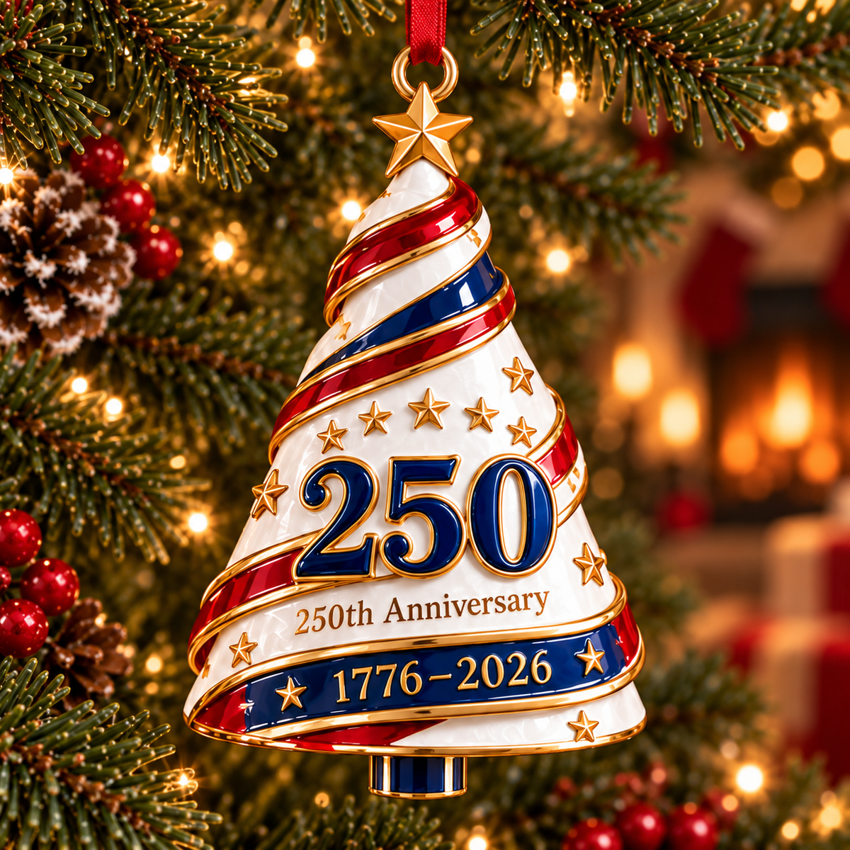 2026 Patriotic Christmas Tree Ornaments –  250th Anniversary Keepsake Collection, 1776–2026