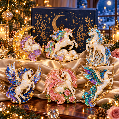 ✨ 2026 Enchanted Stained Glass Unicorn Christmas Ornaments – Set of 6