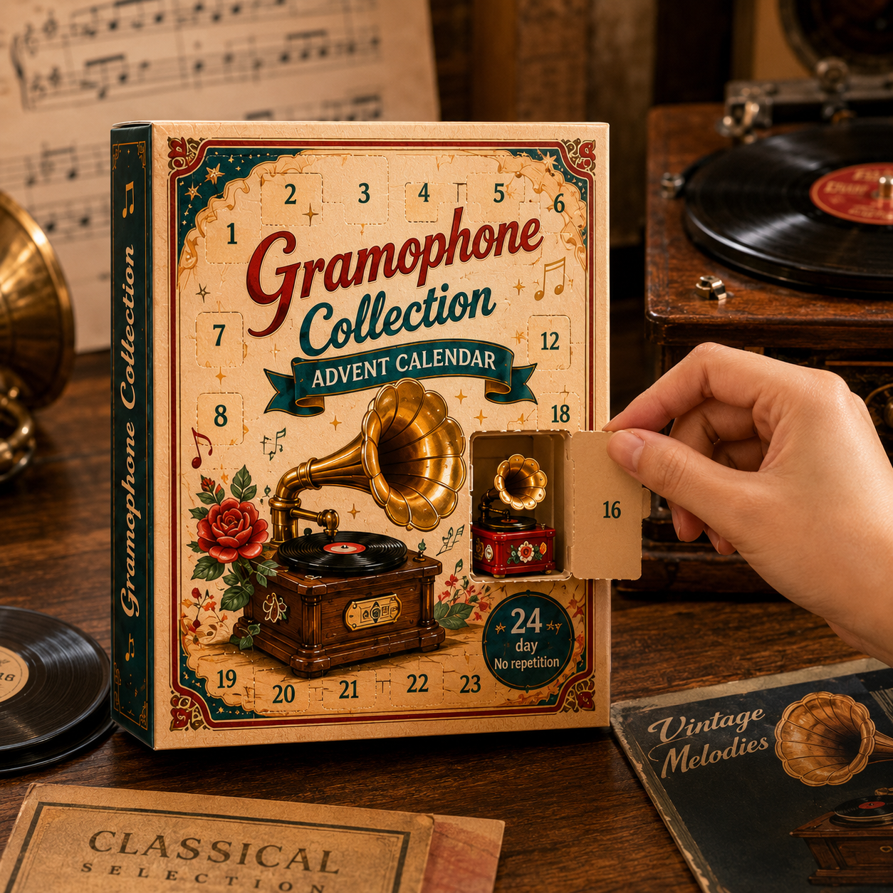 Gramophone Collection Advent Calendar 2026 – 24 Vintage Record Player & Music Miniatures, Retro Collectible Gift for Music Lovers