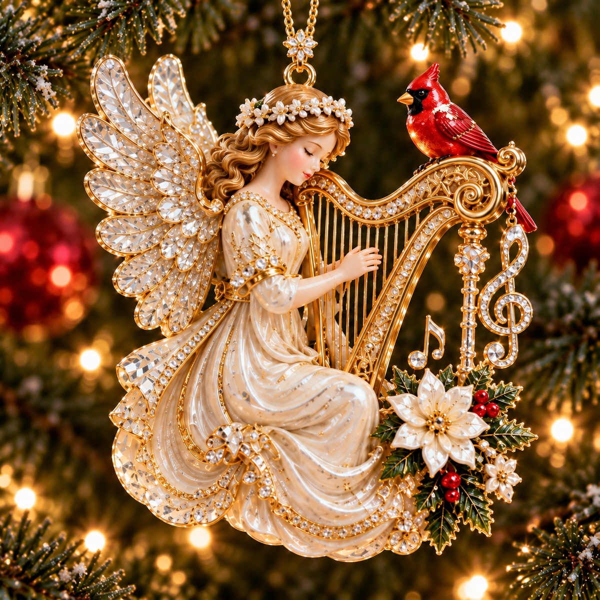 Heavenly Christmas Music Ornament -Church, Angel Harp, Cathedral Organ & Grand Piano Holiday Collection