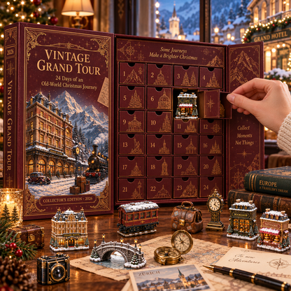 2026 Vintage Grand Tour 24-Day Countdown Calendar – 24 Unique Old-World Travel Miniatures, European Christmas Journey Collector’s Gift