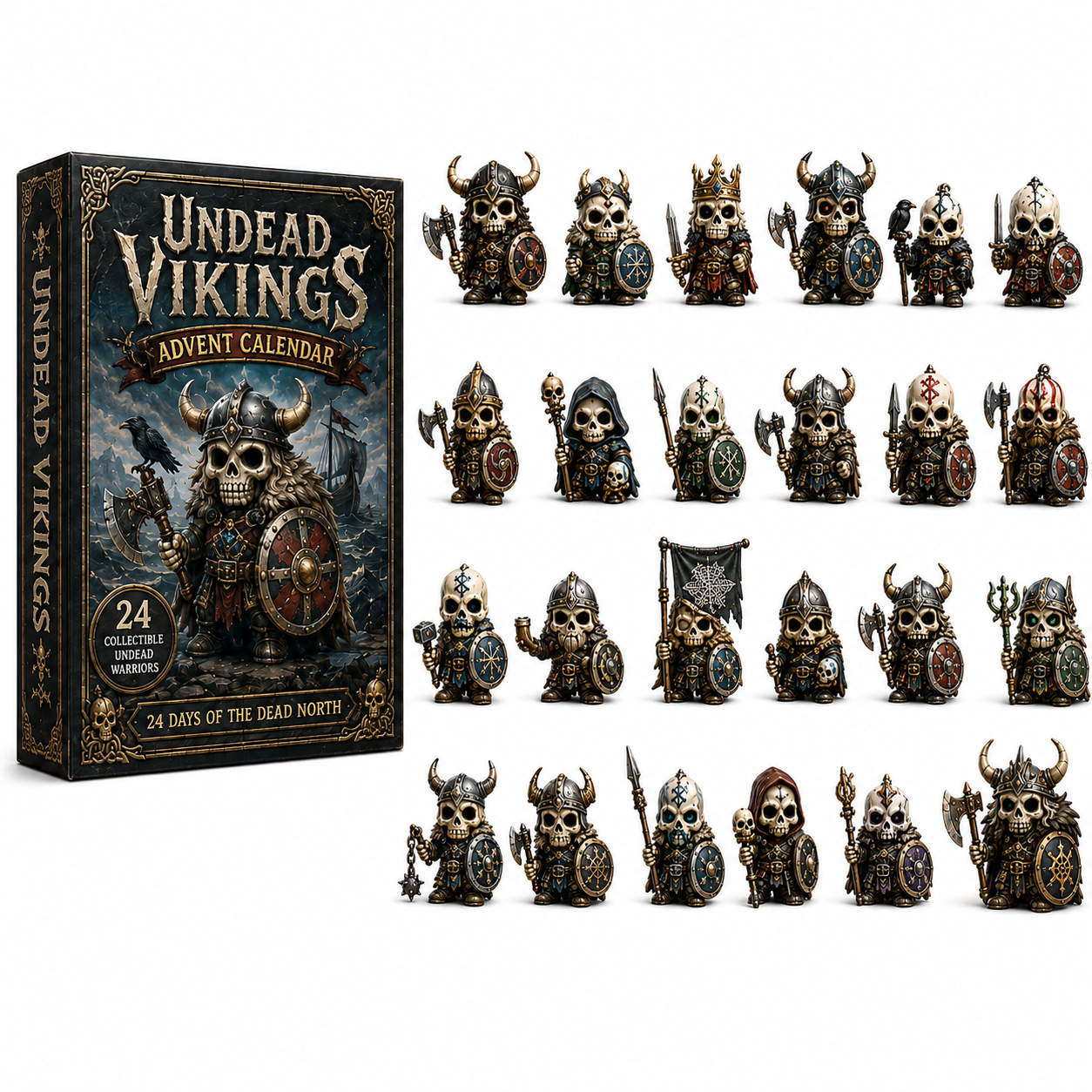 ⚔️Undead Vikings Advent Calendar 2026 – 24-Day Countdown with Collectible 3D Undead Warrior Miniatures, Acrylic Charms Blind Box