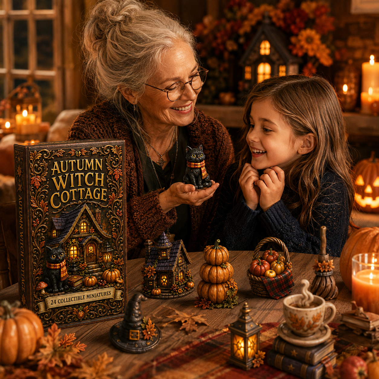Autumn Witch Cottage Advent Calendar 2026 – 24 Cozy Witchy Miniatures, Black Cat Collectibles & Magical Fall Cottage Surprises, Acrylic Charms Blind Box