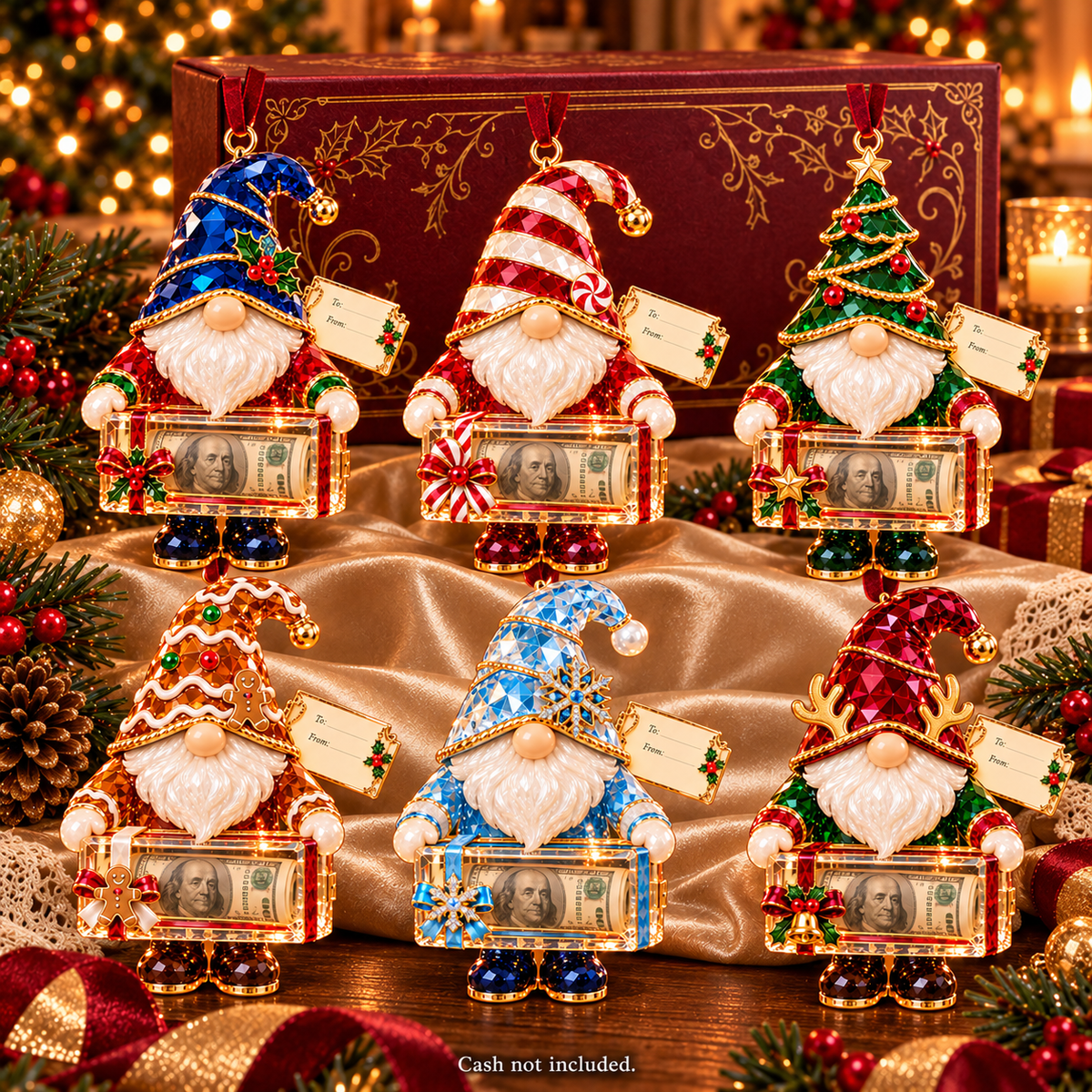 Complete six-piece Christmas gnome money holder collection