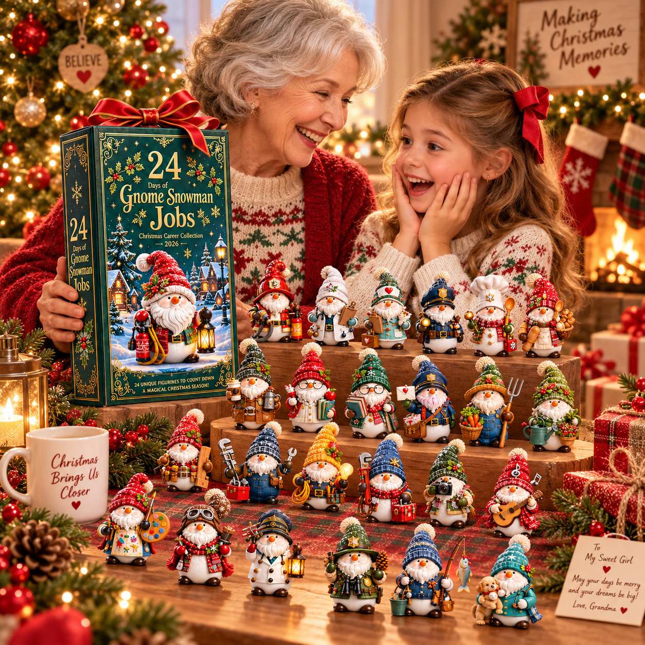 2026 Gnome Snowman Jobs 24-Day Christmas Countdown Calendar – 24 Unique Career Snowman Gnome Miniatures, Whimsical Holiday Collector’s Gift