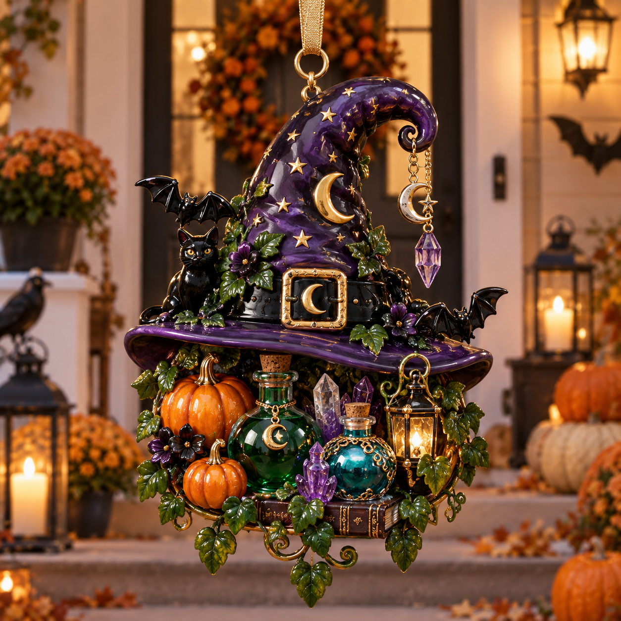 Halloween Witch Hat Ornament – Enchanted Potion Garden Hanging Collection, Spooky Halloween Gift for Witch Lovers & Family