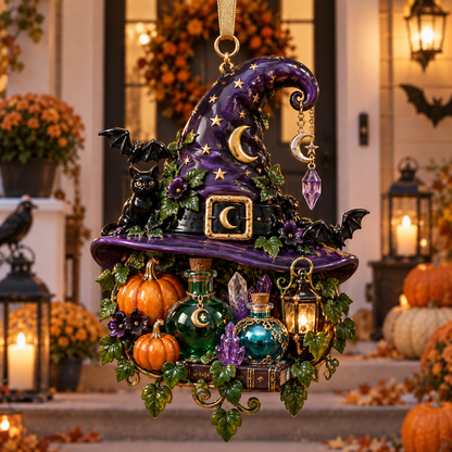 Halloween Witch Hat Ornament – Enchanted Potion Garden Hanging Collection, Spooky Halloween Gift for Witch Lovers & Family