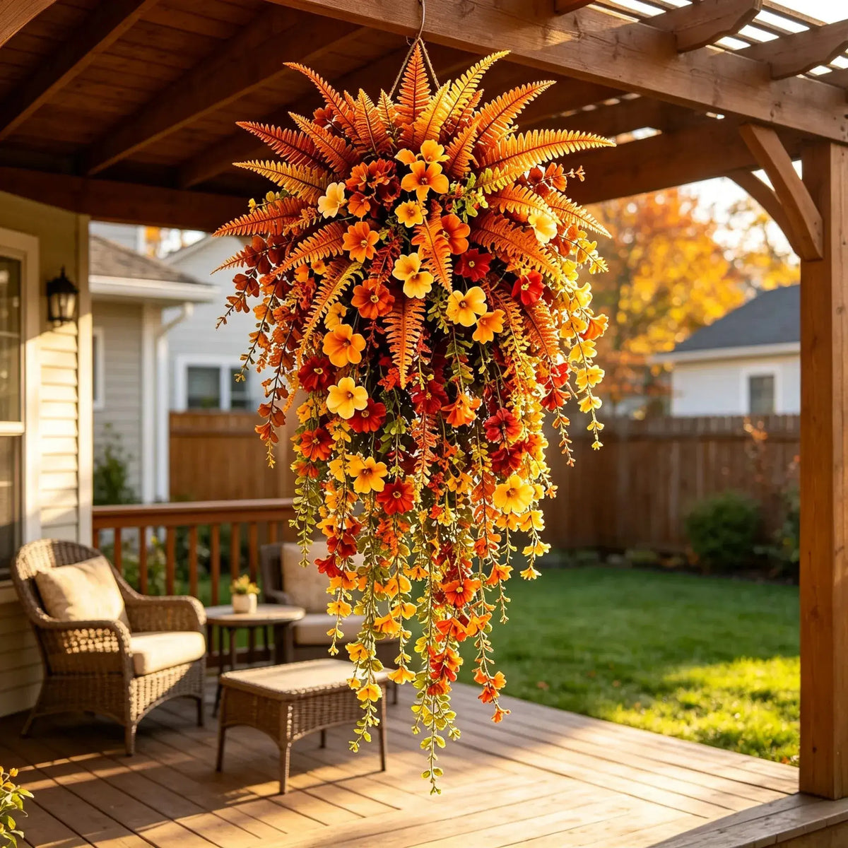 UV‑resistant artificial Boston fern plant, realistic large outdoor hanging autumn faux plant🍂 - image 1