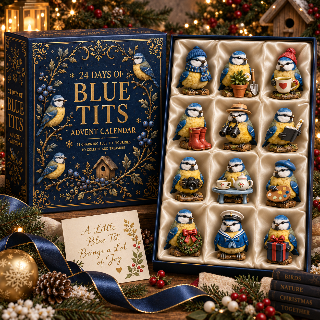 2026 Blue Tit Christmas 24-Day Countdown Calendar – 24 Unique Winter Bird Miniatures, Charming Garden Bird Collector’s Christmas Gift