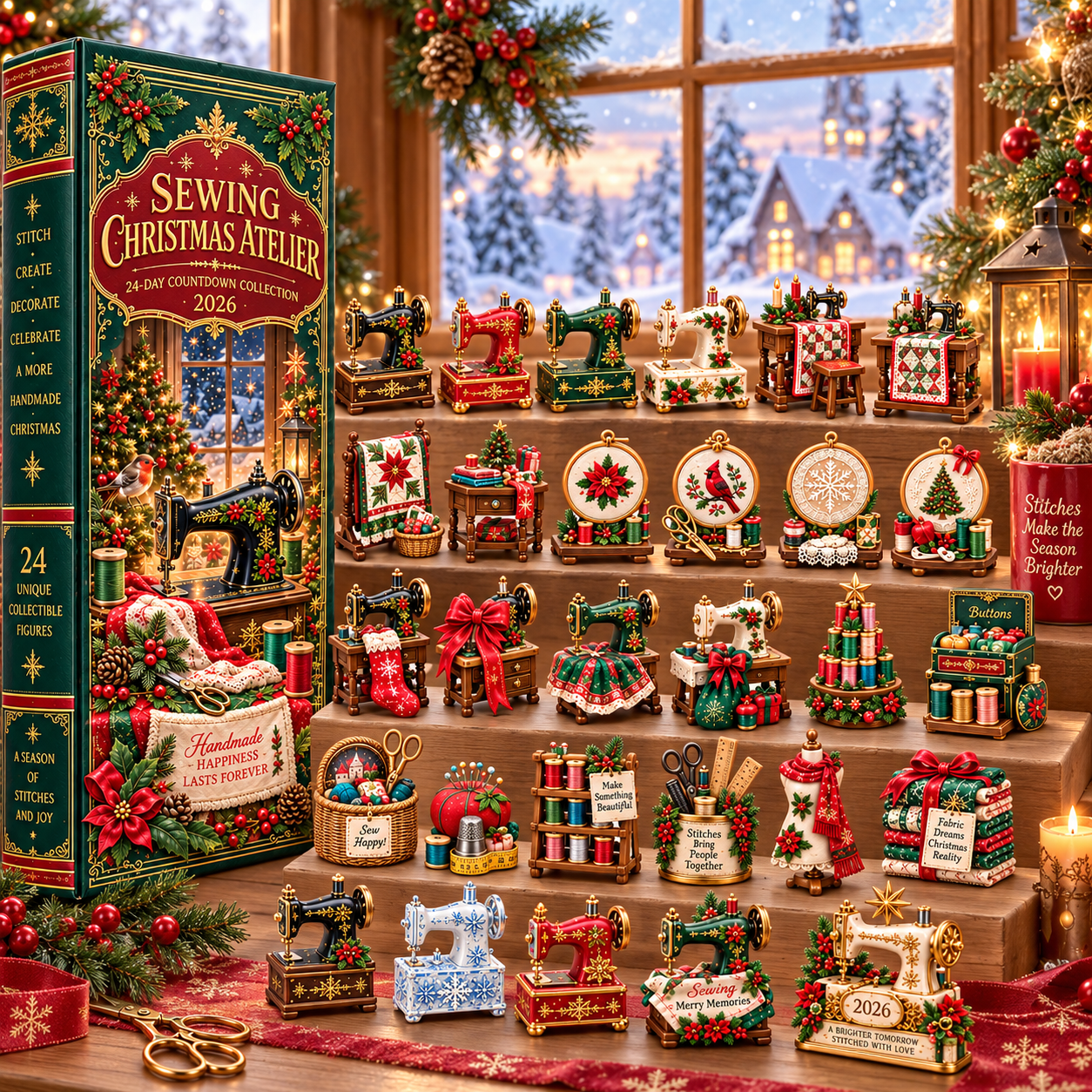 Sewing Christmas Atelier 2026 – 24-Day Countdown Collection with 24 Unique Sewing & Quilting Miniatures, Handmade Holiday Collectible Gift for Sewing Lovers