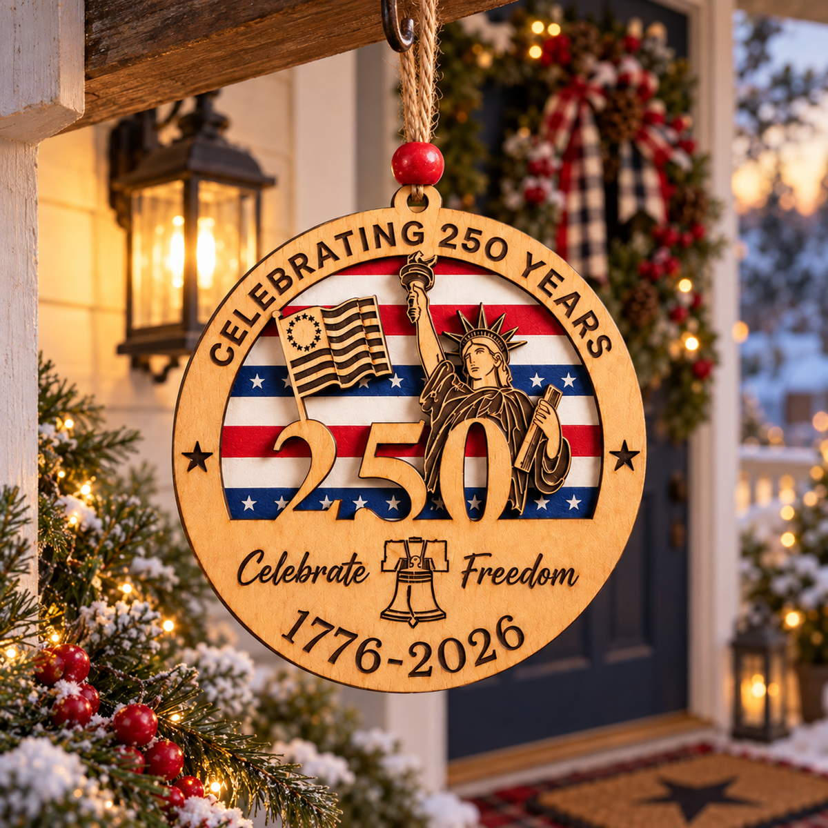 Celebrate Freedom 250th Anniversary Christmas Ornament –  Layered Wooden Patriotic Keepsake, 1776–2026