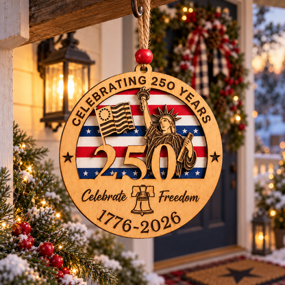 Celebrate Freedom 250th Anniversary Christmas Ornament –  Layered Wooden Patriotic Keepsake, 1776–2026