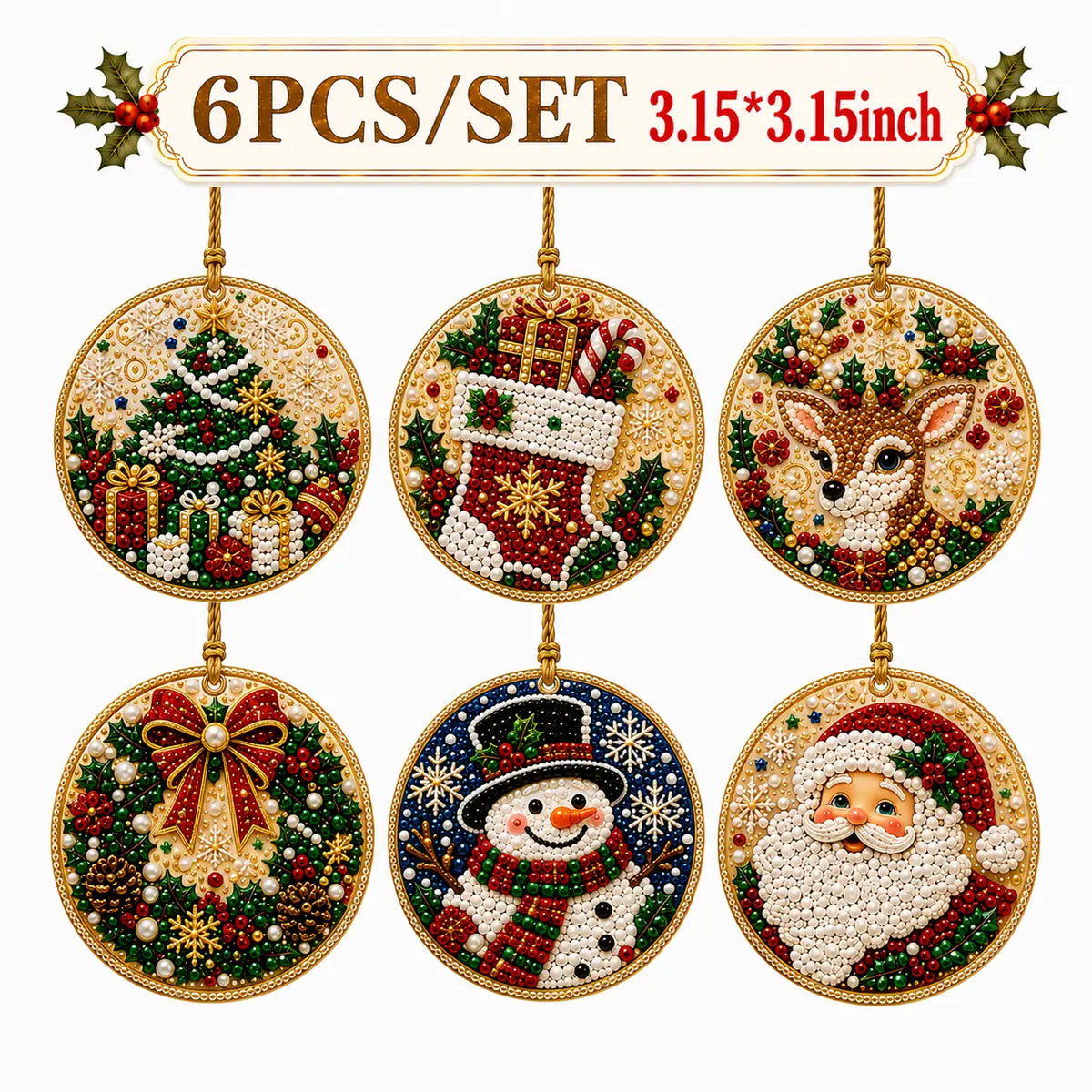 6Pcs/12Pcs Christmas DIY Diamond Painting Ornaments Kit, Xmas Tree Hanging Pendant🎄 - image 14