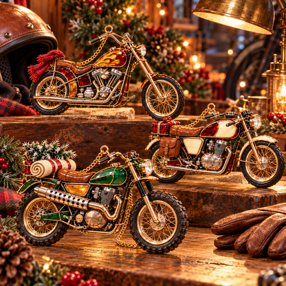 ✨ 2026 Vintage Stained Glass Motorcycle Christmas Ornaments – Set of 6 |  Retro Cruiser, Sidecar, Chopper & Adventure Motorbike Hanging Decorations | Christmas Tree Ornaments & Biker Gifts
