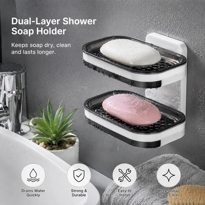 Wall Mounted Double-Layer Soap Bar Holder with Drainage Holes🧼 - image 3