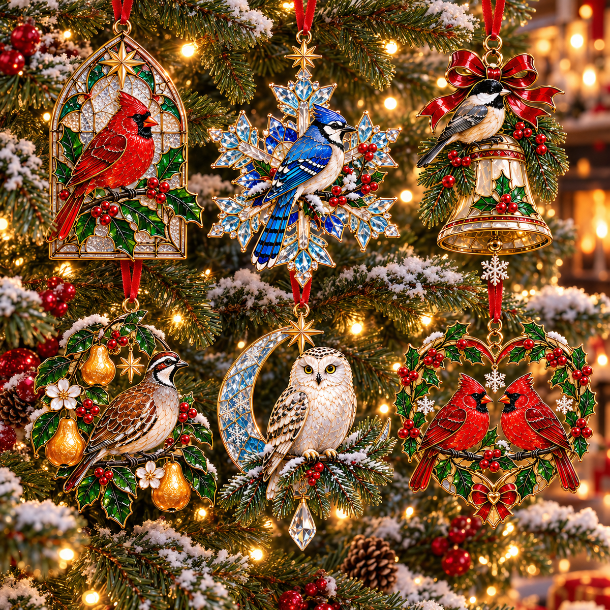 2026 Feathered Christmas Jewels – 6-Piece Bird Ornament Gift Set