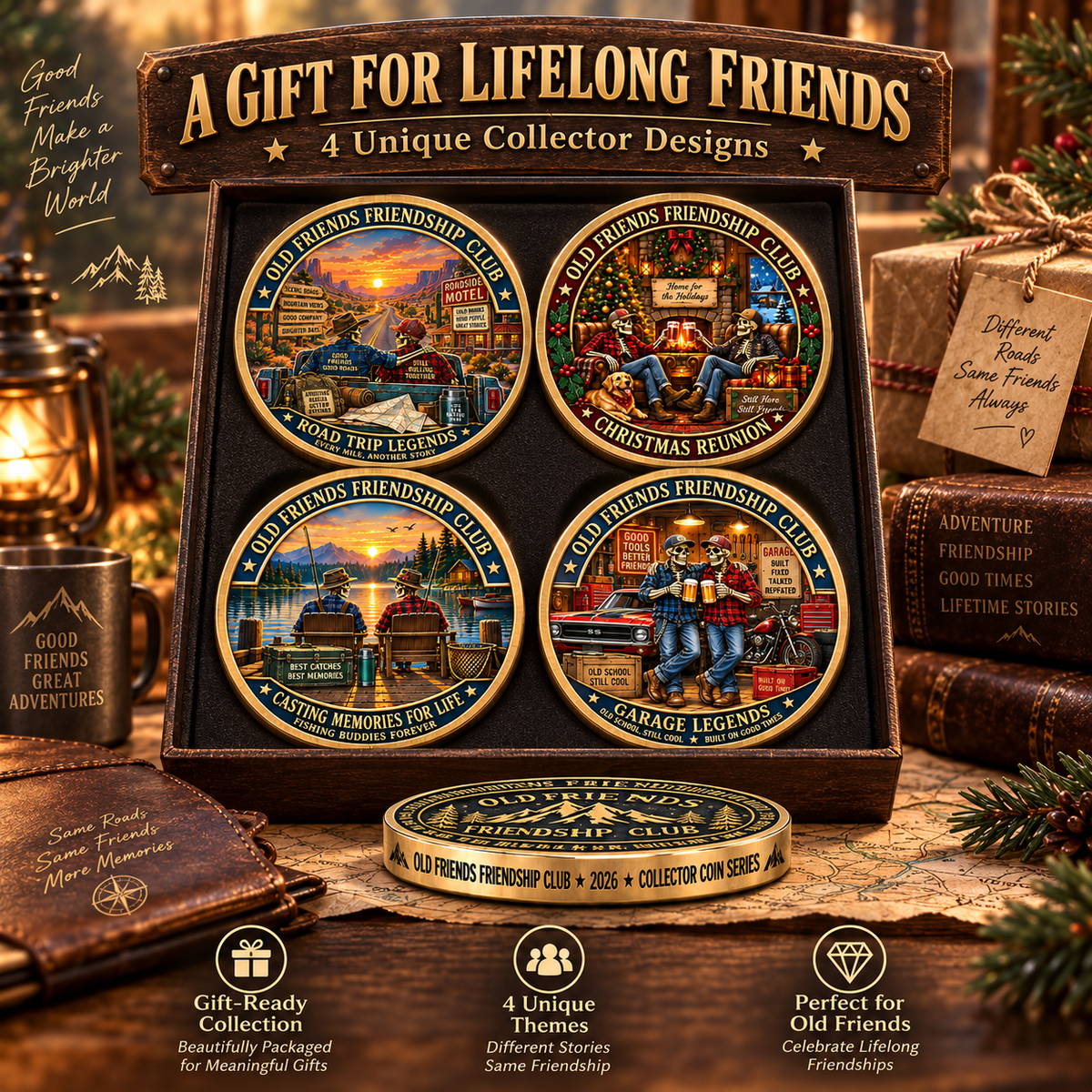Old Friends Friendship Club 2026 – 4-Piece Collector Coin Set | Four Stories, One Lifelong Friendship