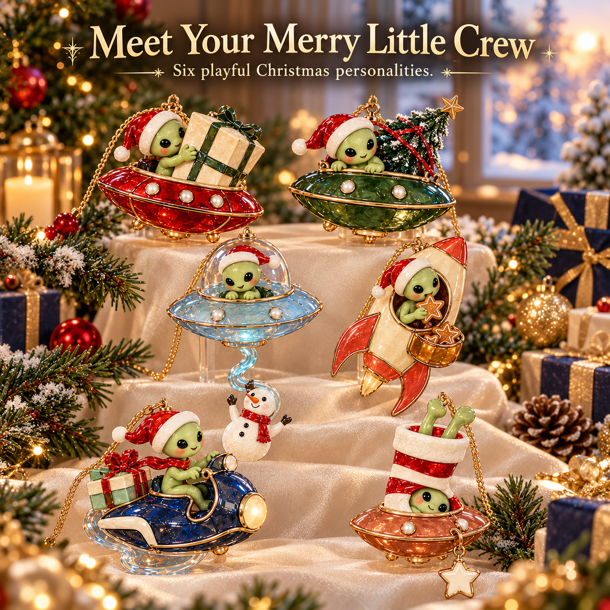 Cosmic Christmas Alien Ornaments – 6 Whimsical Holiday Designs