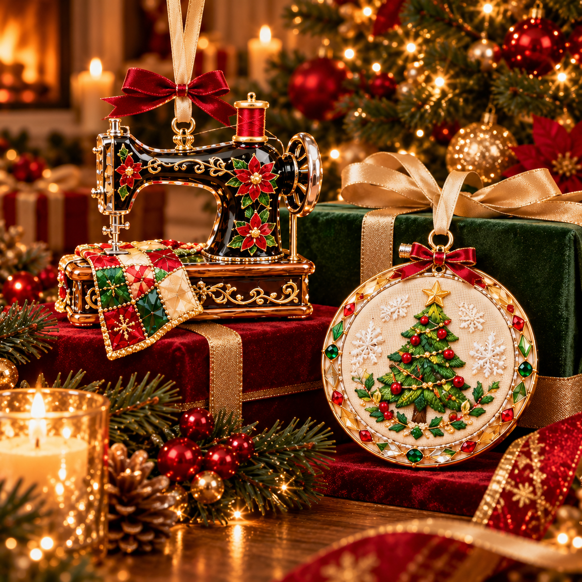 Vintage Sewing Christmas Ornaments – 6-Piece Elegant Holiday Keepsake Collection | Perfect Christmas Gifts for Sewing Lovers & Quilters 🎄🧵