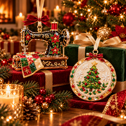 Vintage Sewing Christmas Ornaments – 6-Piece Elegant Holiday Keepsake Collection | Perfect Christmas Gifts for Sewing Lovers & Quilters 🎄🧵