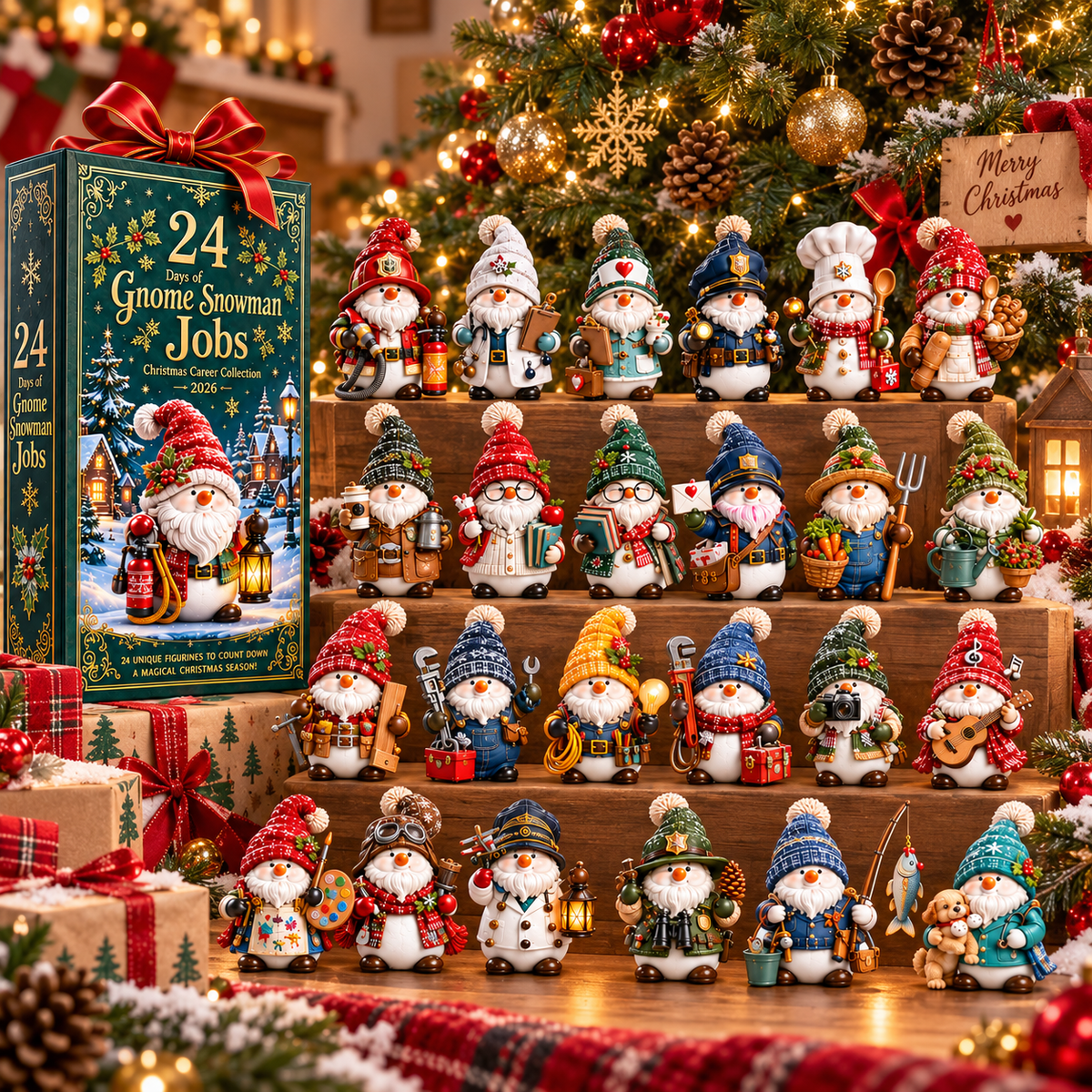 2026 Gnome Snowman Jobs 24-Day Christmas Countdown Calendar – 24 Unique Career Snowman Gnome Miniatures, Whimsical Holiday Collector’s Gift