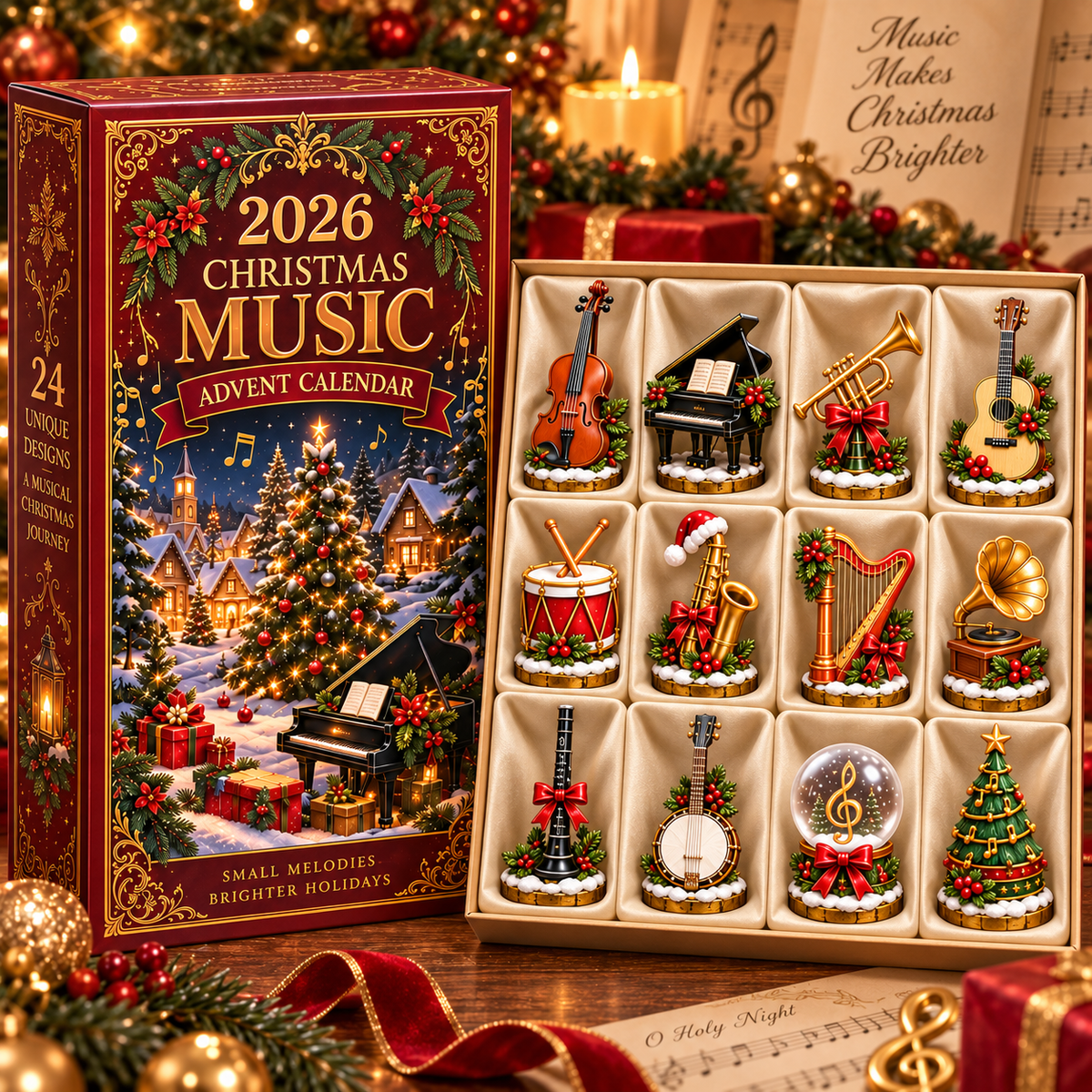 2026 Christmas Music 24-Day Countdown Calendar –  Holiday Collectible Gift for Music Lovers