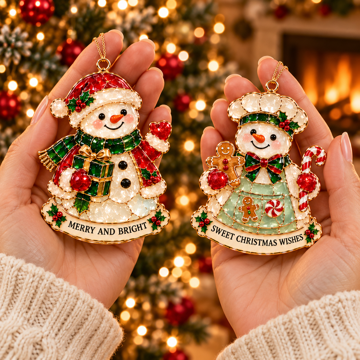 Christmas Snowman Ornament Collection – 6 Charming Stained Glass–Style Designs with Heartwarming Wishes