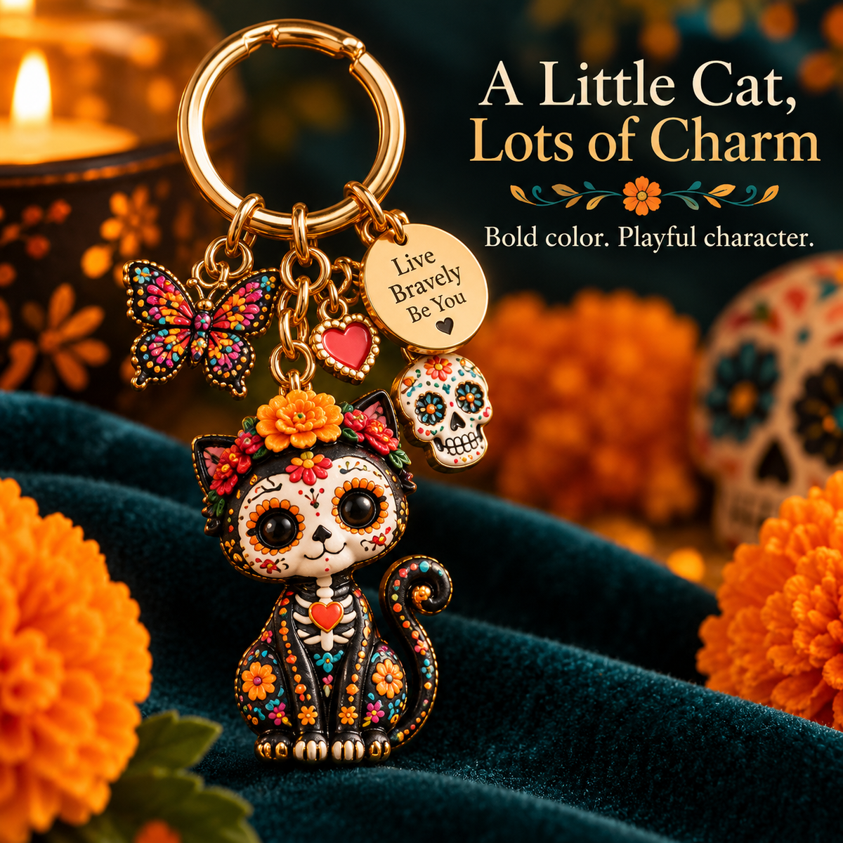 2026 Día de Muertos Keepsake Keychains – 4 Colorful Designs with Remembrance Cards