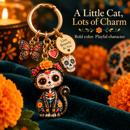 2026 Día de Muertos Keepsake Keychains – 4 Colorful Designs with Remembrance Cards