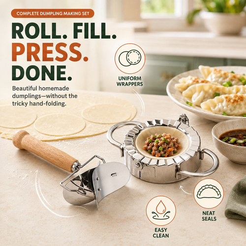 🥟 Stainless Steel Dumpling Maker & Dough Cutter Set – Roll, Fill, Press & Seal with Ease - image 1