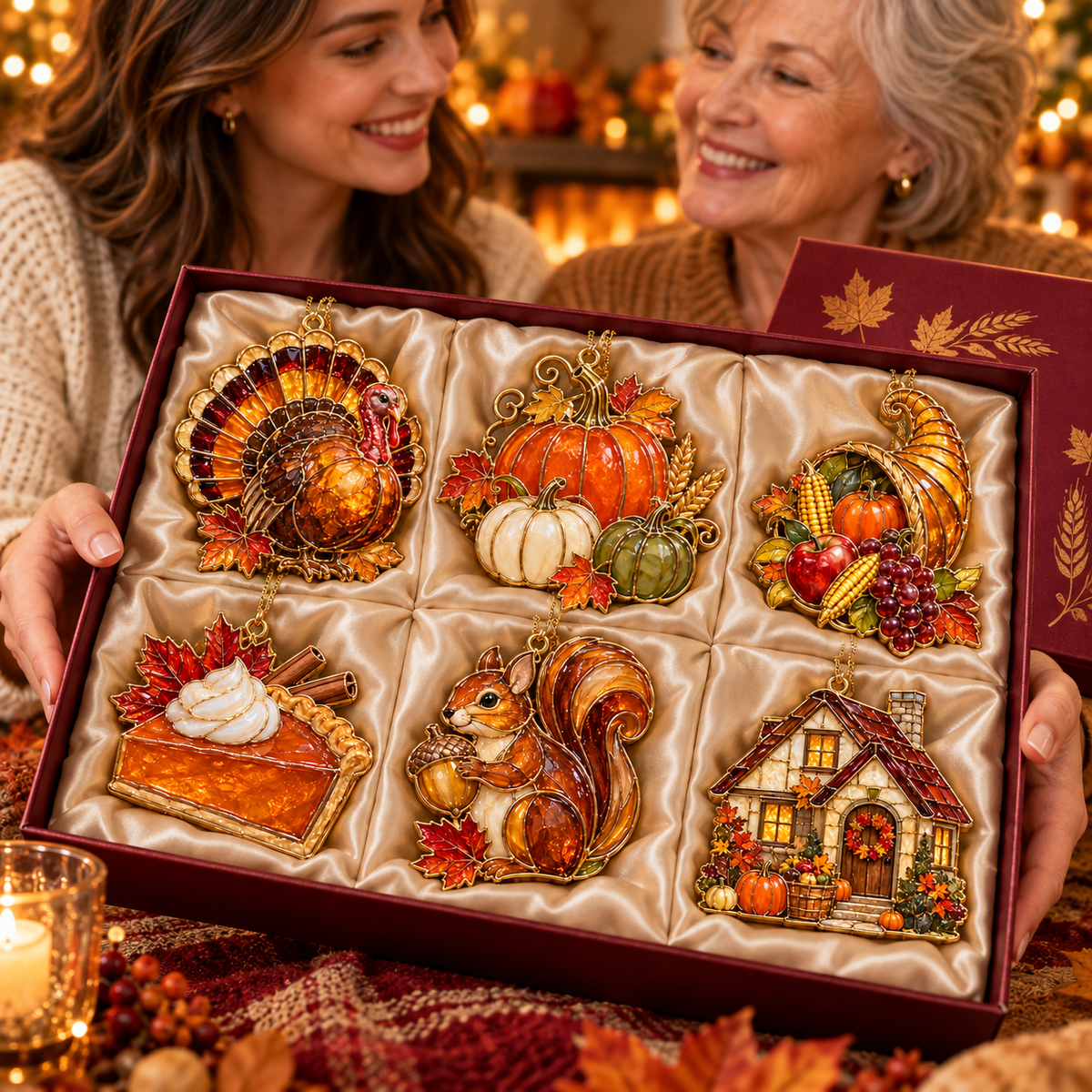 ✨ 2026 Thanksgiving Stained Glass Ornaments – Set of 6