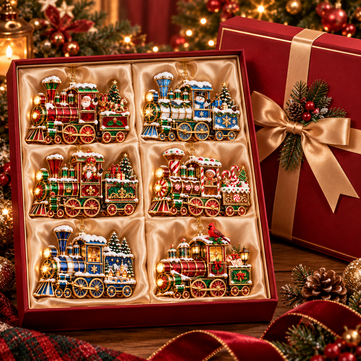 Christmas Magic Express – 6-Piece Vintage Christmas Train Ornament Collection | Santa, Snowman, Nutcracker & More