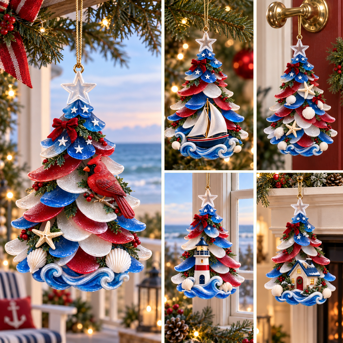 2026 Patriotic Coastal Christmas Tree Ornaments – Seaside Keepsake Designs in Red, White &amp; Blue
