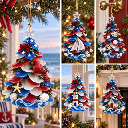 2026 Patriotic Coastal Christmas Tree Ornaments – Seaside Keepsake Designs in Red, White &amp; Blue