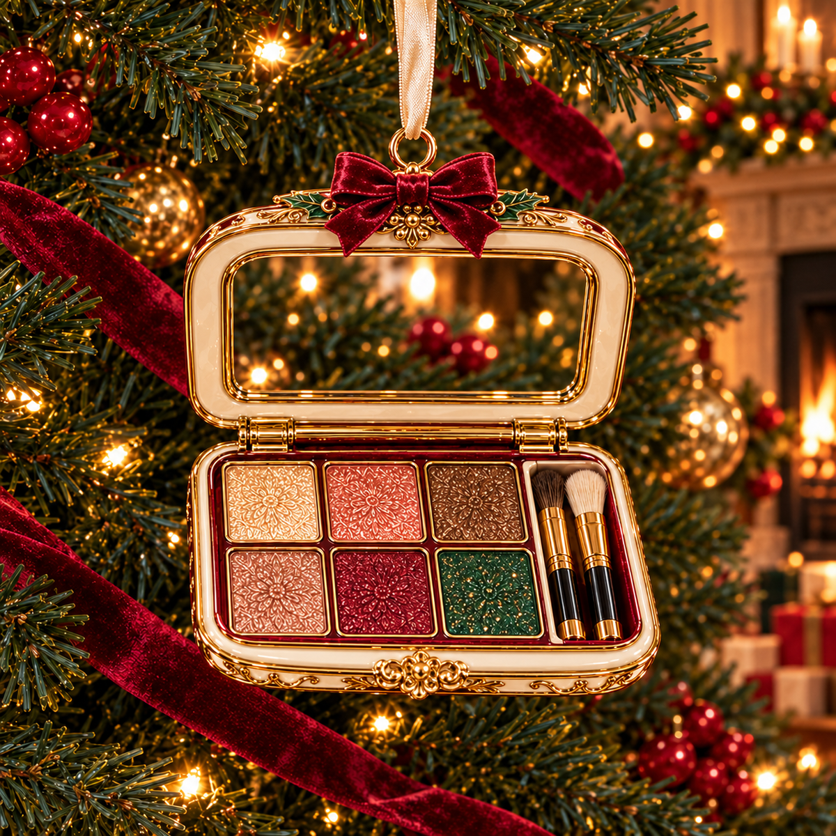 Vintage Glamour Christmas Ornaments – 6 Elegant Makeup & Beauty-Themed Holiday Decorations | Perfect Christmas Gifts for Makeup Lovers & Beauty Enthusiasts 🎄💄✨