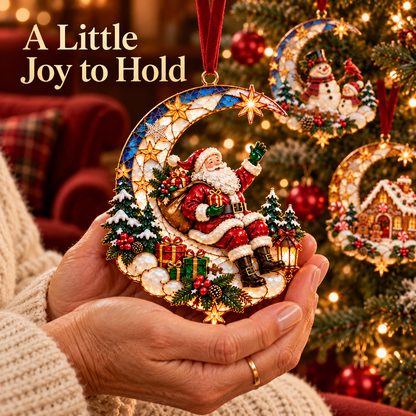 🌙 Moonlit Christmas – 6-Piece Storybook Crescent Moon Ornament Set
