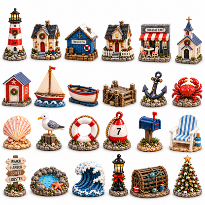 Tiny Coastal Village Advent Calendar 2026 – 24 Days of Seaside Surprises with 24 Unique Collectible Miniatures, Lighthouse & Harbor Christmas Gift for Coastal Lovers