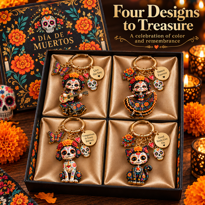 2026 Día de Muertos Keepsake Keychains – 4 Colorful Designs with Remembrance Cards