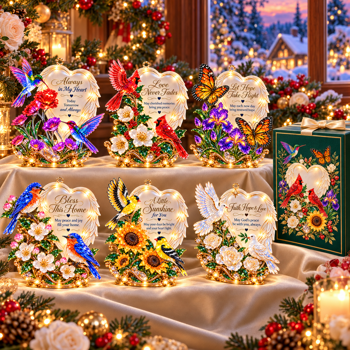🪽 2026 Angel Wings Heart Christmas Ornaments – Set of 6 Inspirational Holiday Keepsakes