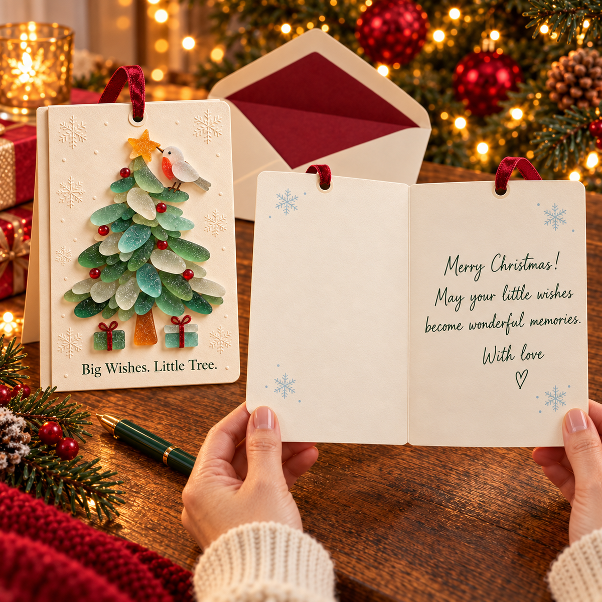 🎄 Sea glass style -Christmas Wishes – 2-in-1 Greeting Cards & Keepsake Ornaments | 6 Festive Designs