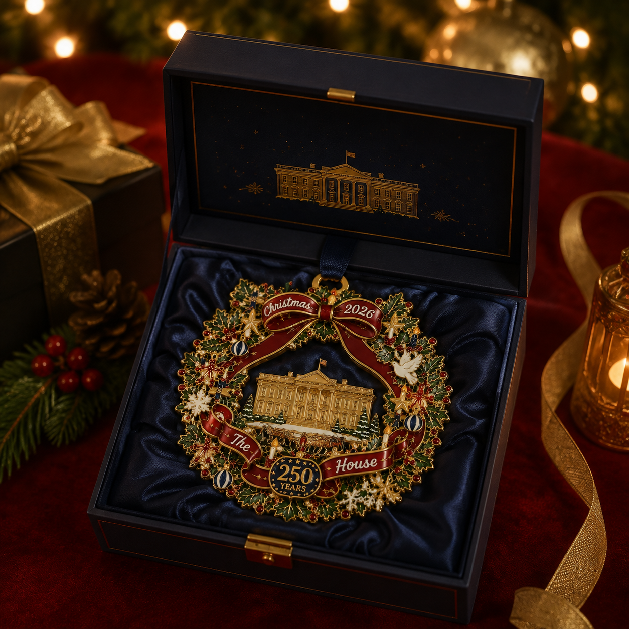 ✨White House Scene Christmas Wreath Commemorative Ornament