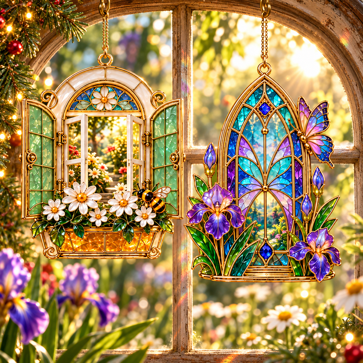 ✨ 2026 Enchanted Stained Glass Fairy Doors & Windows Christmas Ornaments – Set of 6