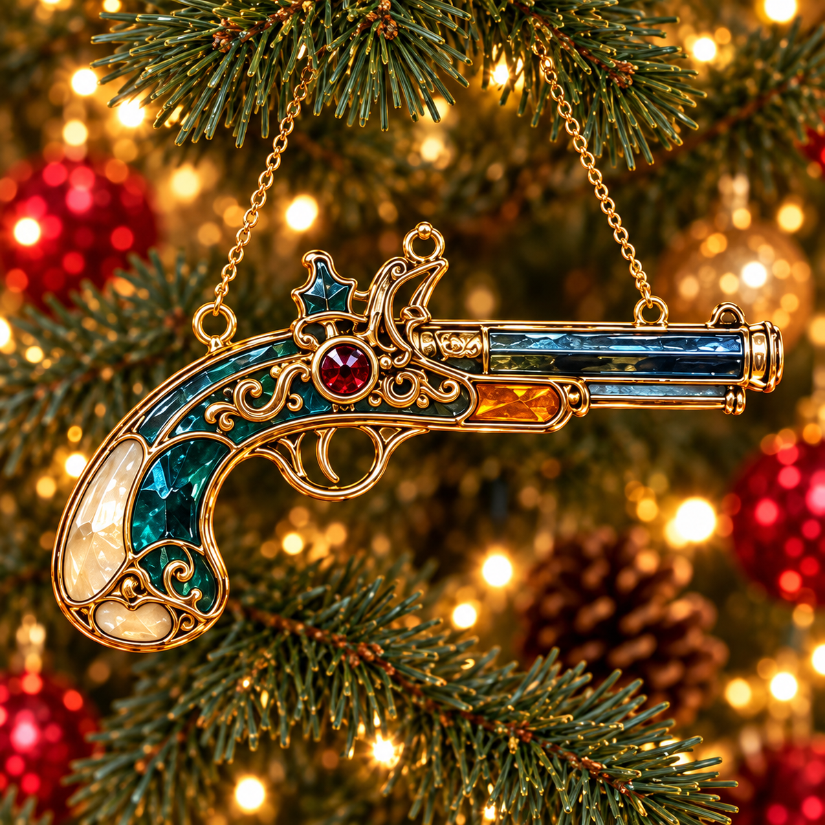 ✨ 2026 Vintage Stained Glass Firearms Christmas Ornaments – Set of 6 | Western Revolver, Cowboy Rifle, Shotgun & Pistol Hanging Decorations | Christmas Tree Ornaments & Unique Holiday Gifts for Gun Enthusiasts