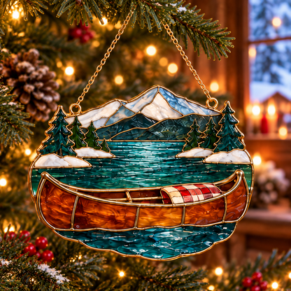 Cozy Christmas Camping — Vintage Stained Glass Style Ornaments, Set of 6