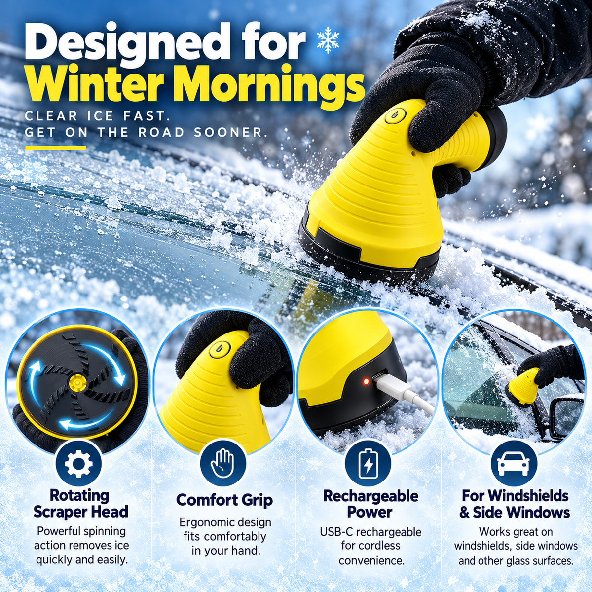 ❄️ Cordless Electric Ice Scraper – 360° Spinning Windshield De-Icer 🚗⚡