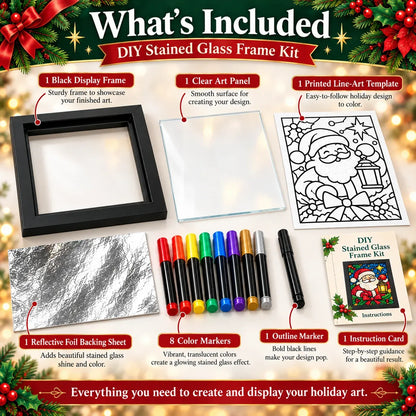 🎄Beginner-Friendly Christmas Stained Glass-Style Frame Kit | 8 Festive Designs with Pens, Foil & Frame ✨
