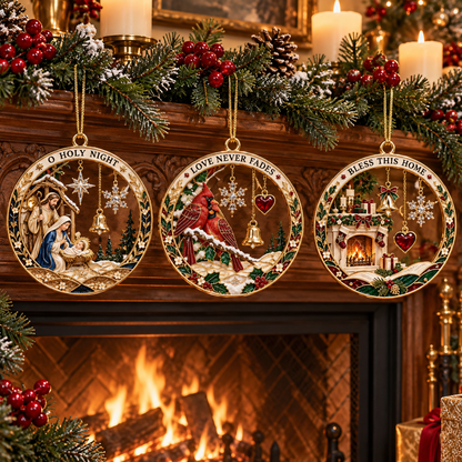 2026 Christmas Blessings Hanging Ornaments – 9 Festive Designs with Holiday Scenes, Stars & Snowflakes